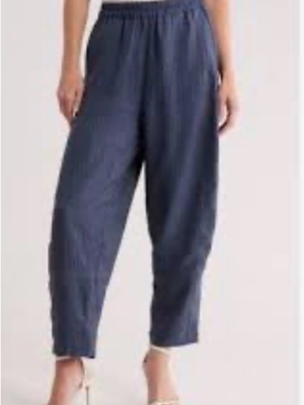 Barrel Leg Elastic-Waist Cotton Gauze look Navy crop minimalist casual S